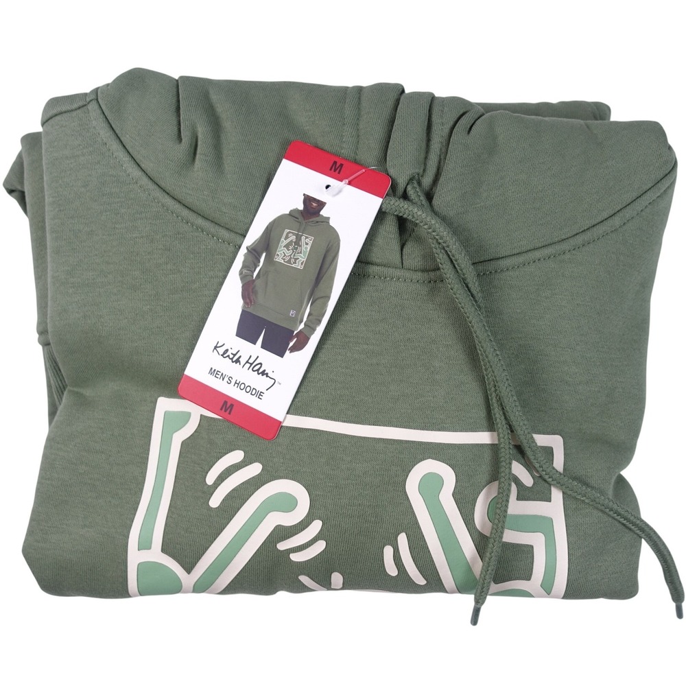 Keith Haring Hoodie Men Medium Art Style Graphic Pullover Green Pocket NWT
